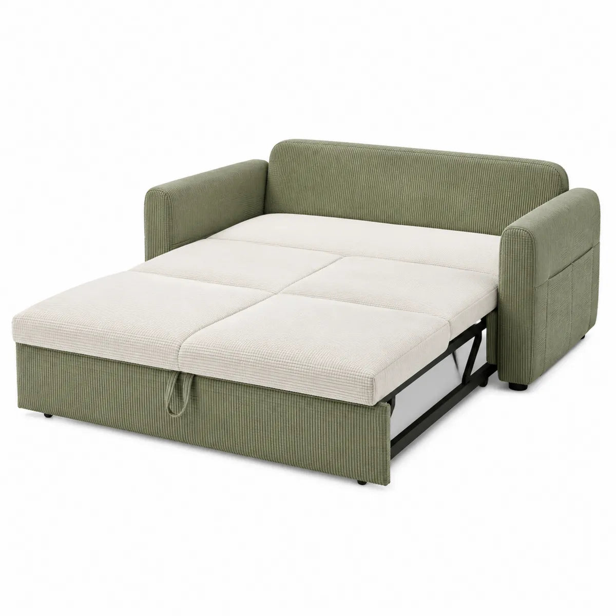Rozkładana sofa z sztruksu zielono-kremowa 200x140 cm
