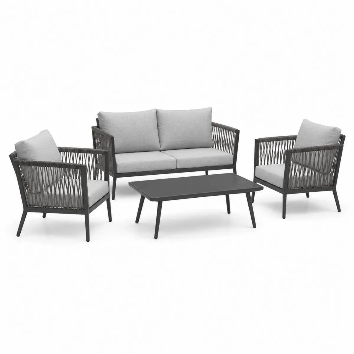 Zestaw mebli ogrodowych aluminiowy i poliestrowy szary 2 fotele sofa stolik