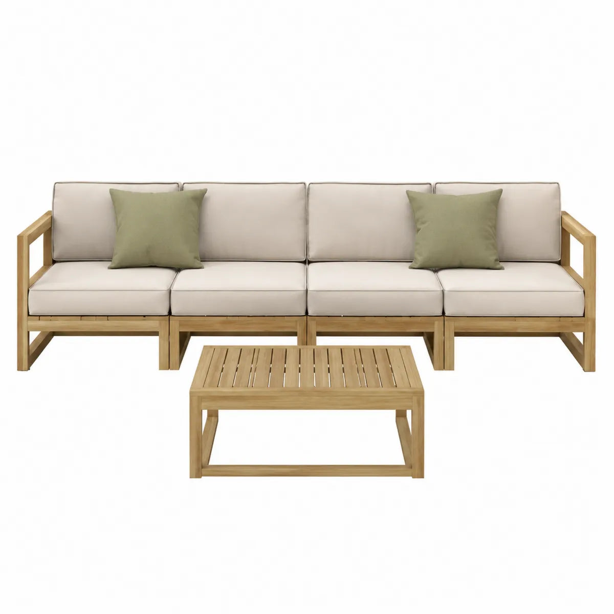 Zestaw mebli ogrodowych sofa modułowa i stolik kawowy drewno teak