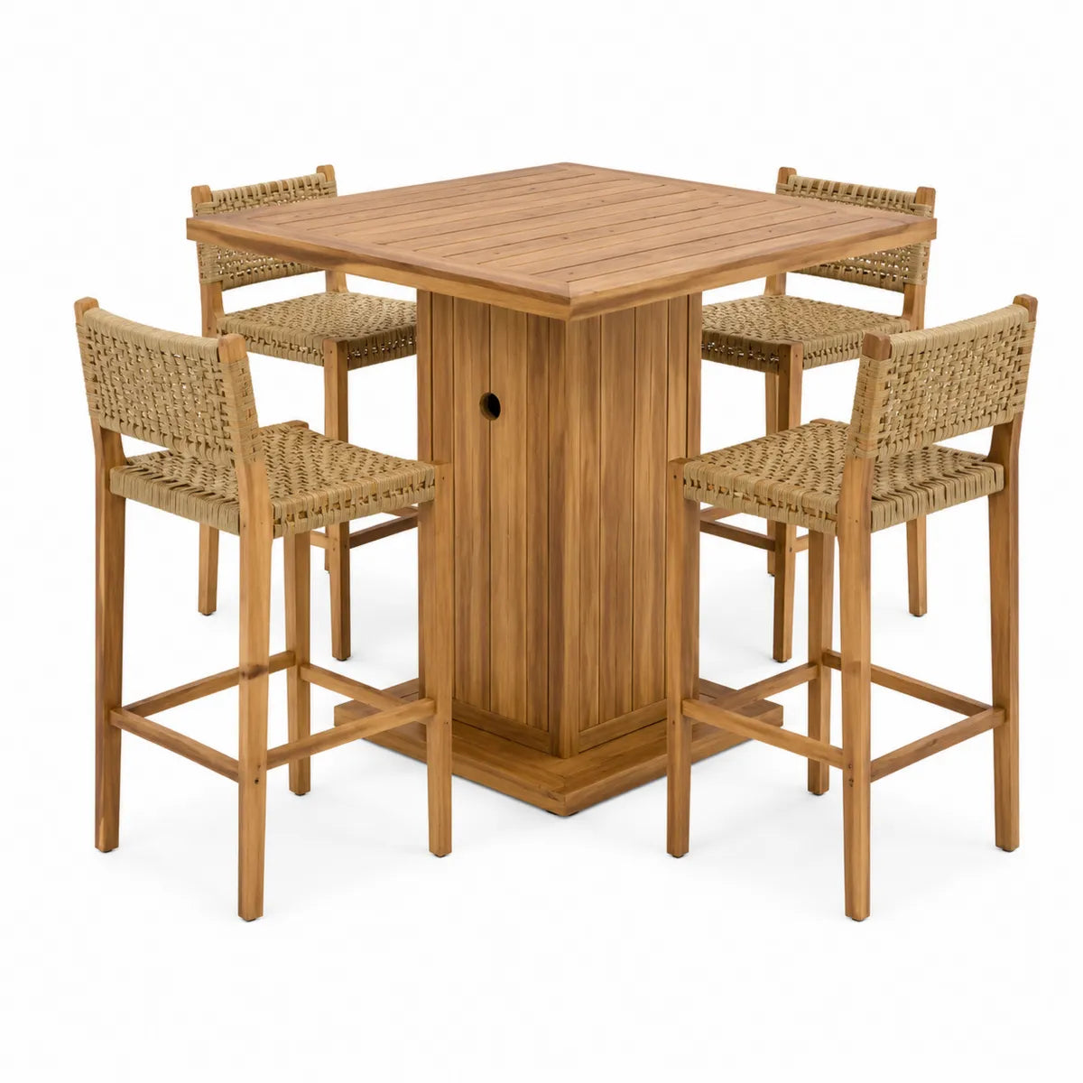 Zestaw Barowy z Drewna Akacjowego i Technorattanu 70x70x110 cm