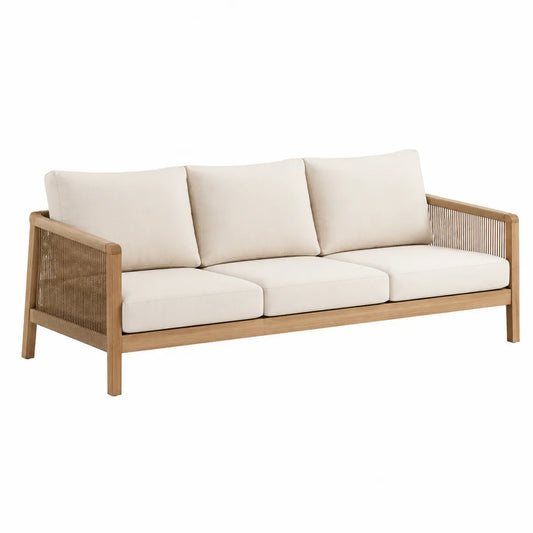 Sofa ogrodowa drewniana teak trzyosobowa 210 cm poliester