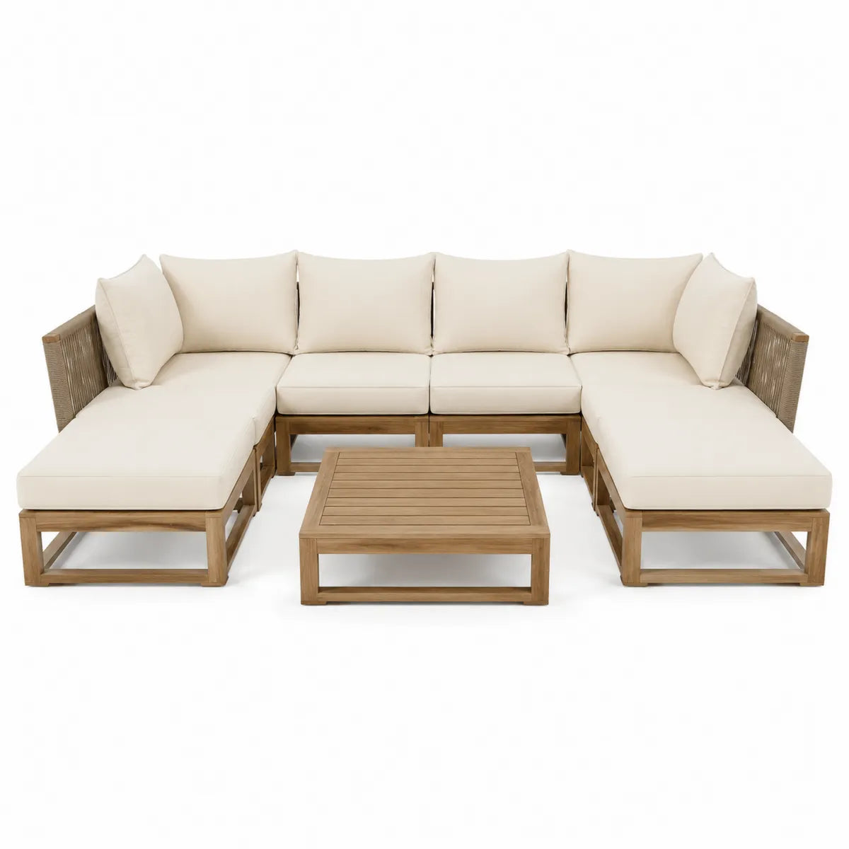 Zestaw mebli ogrodowych teak i poliester beżowy 200x250 cm