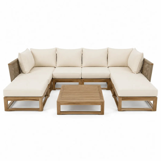 Zestaw mebli ogrodowych teak i poliester beżowy 200x250 cm