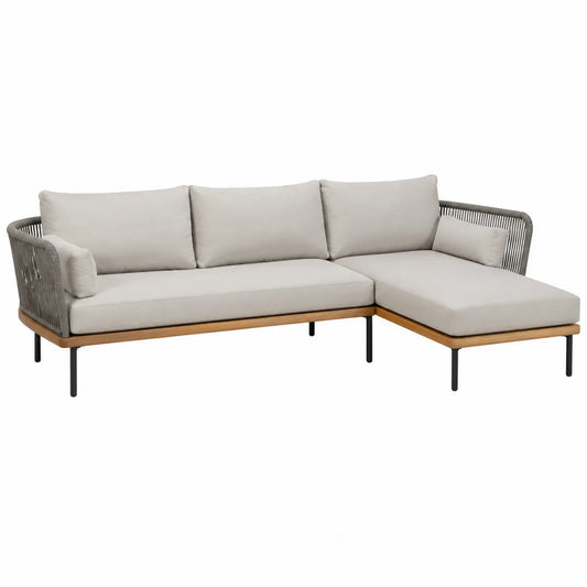 Sofa narożna ogrodowa z drewna i aluminium, 270x210x80 cm, szara