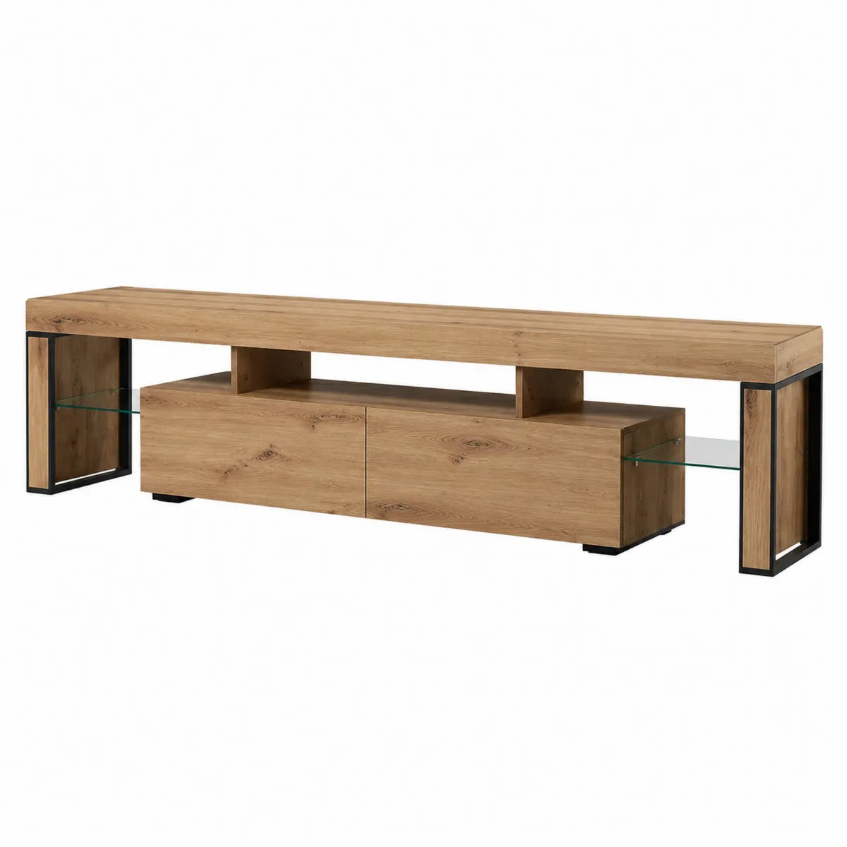 Szafka RTV z drewnem i szkłem hartowanym 180x40x50 cm