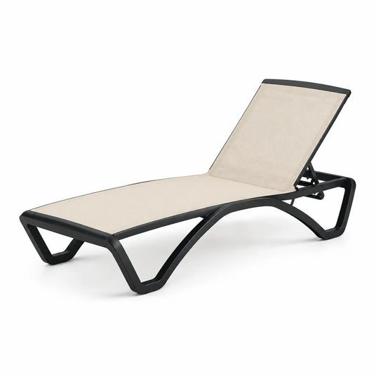 Leżak aluminiowy z czarną ramą i beżowym tekstylenem 200x70x40 cm