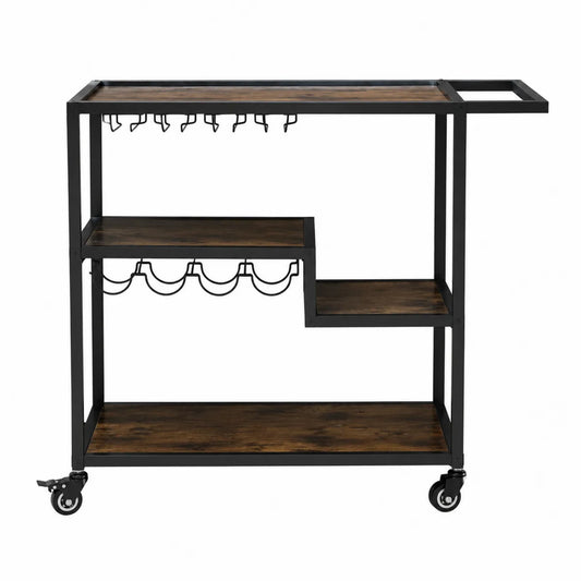 Wózek barowy z metalową ramą i półkami z MDF 90x40x85 cm