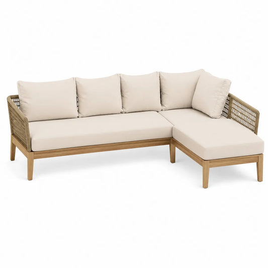 Sofa narożna z drewna teak i poliestru 225 cm