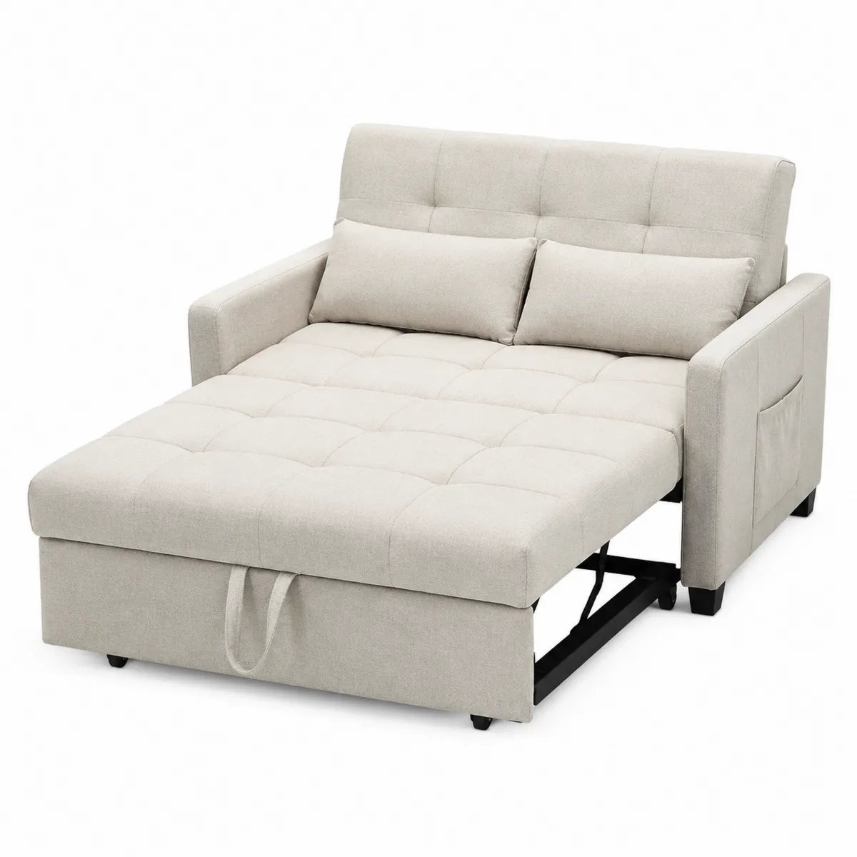 Beżowa rozkładana sofa z tkaniny poliestrowej 200x140 cm