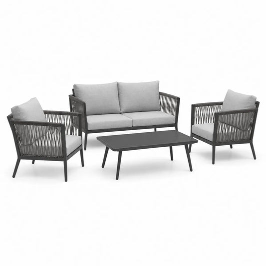 Zestaw mebli ogrodowych aluminiowy i poliestrowy szary 2 fotele sofa stolik