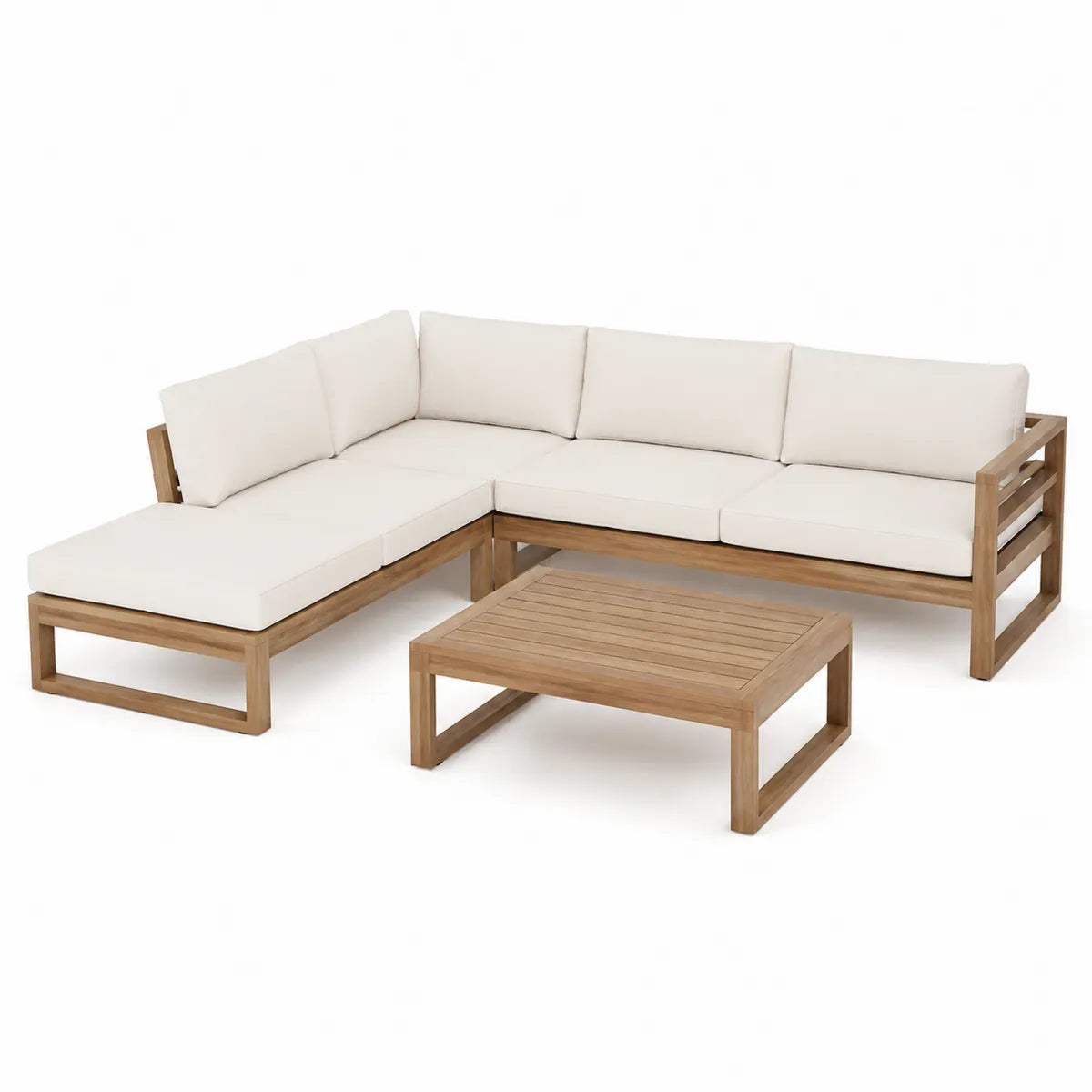 Narożnik z drewna teak z poduszkami, beżowy, 233x182x73 cm