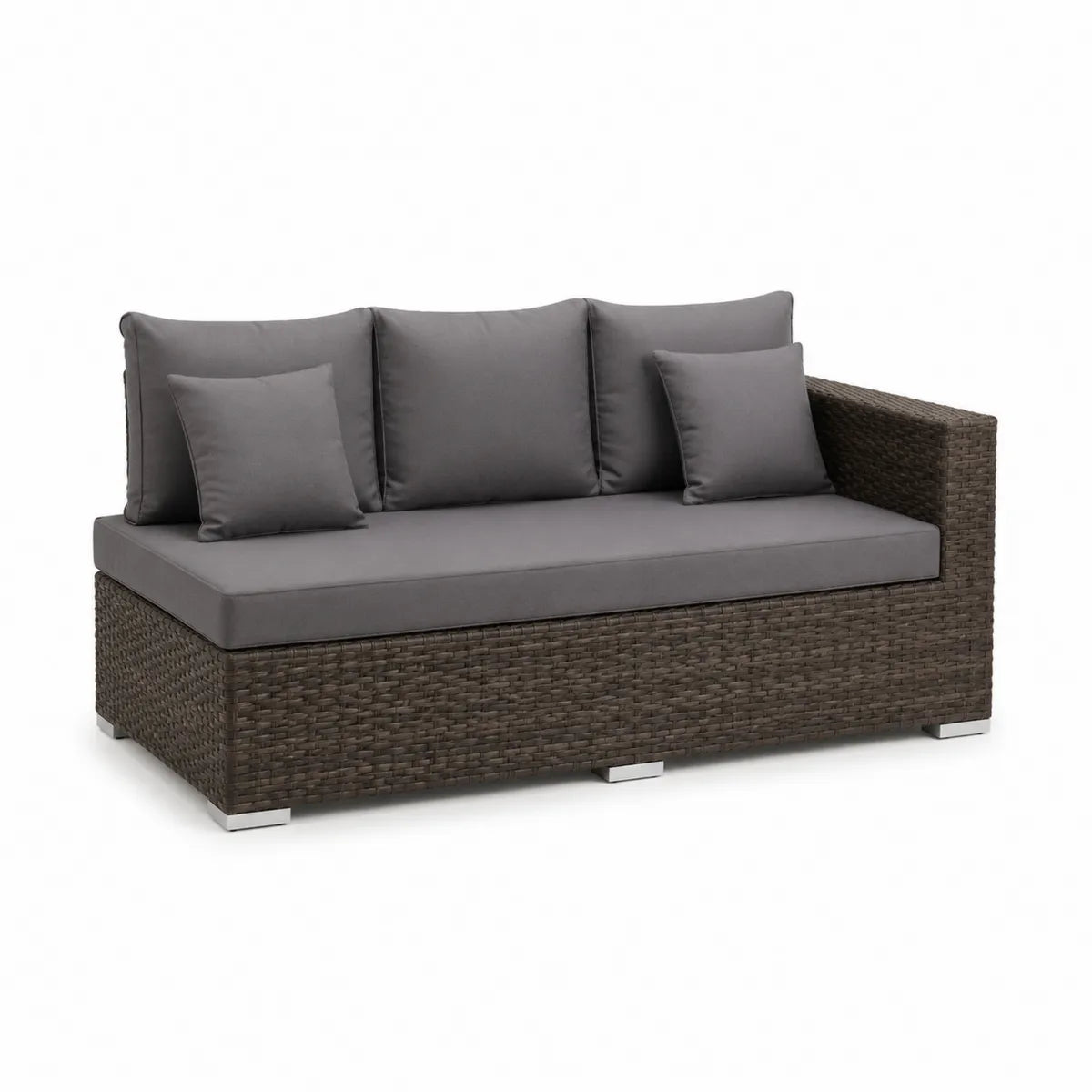 Sofa z technorattanu z szarymi poduszkami 200cm